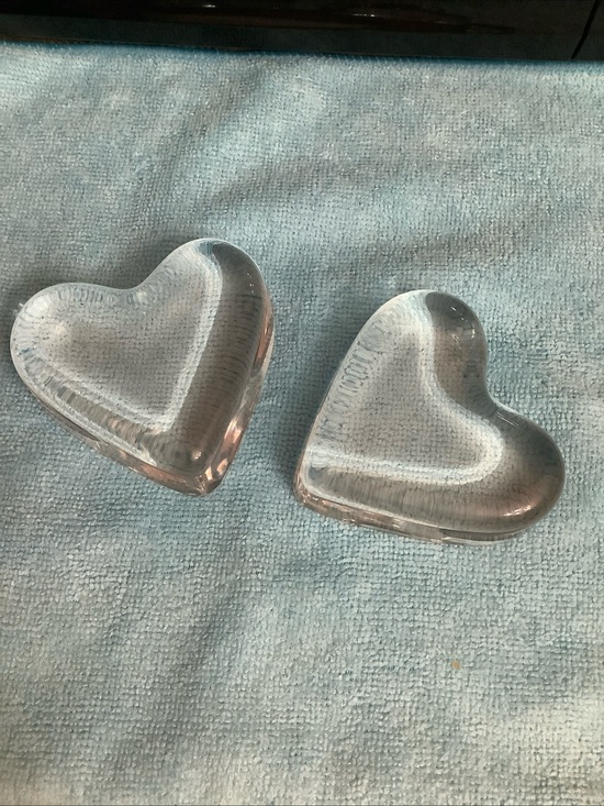 Baccarat Other - 2- Baccarat Heart-Shaped Clear Crystal Glossy Hand Blown Paperweight